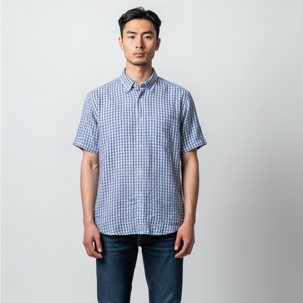 Nordstrom men’s gingham trim fit button up medium